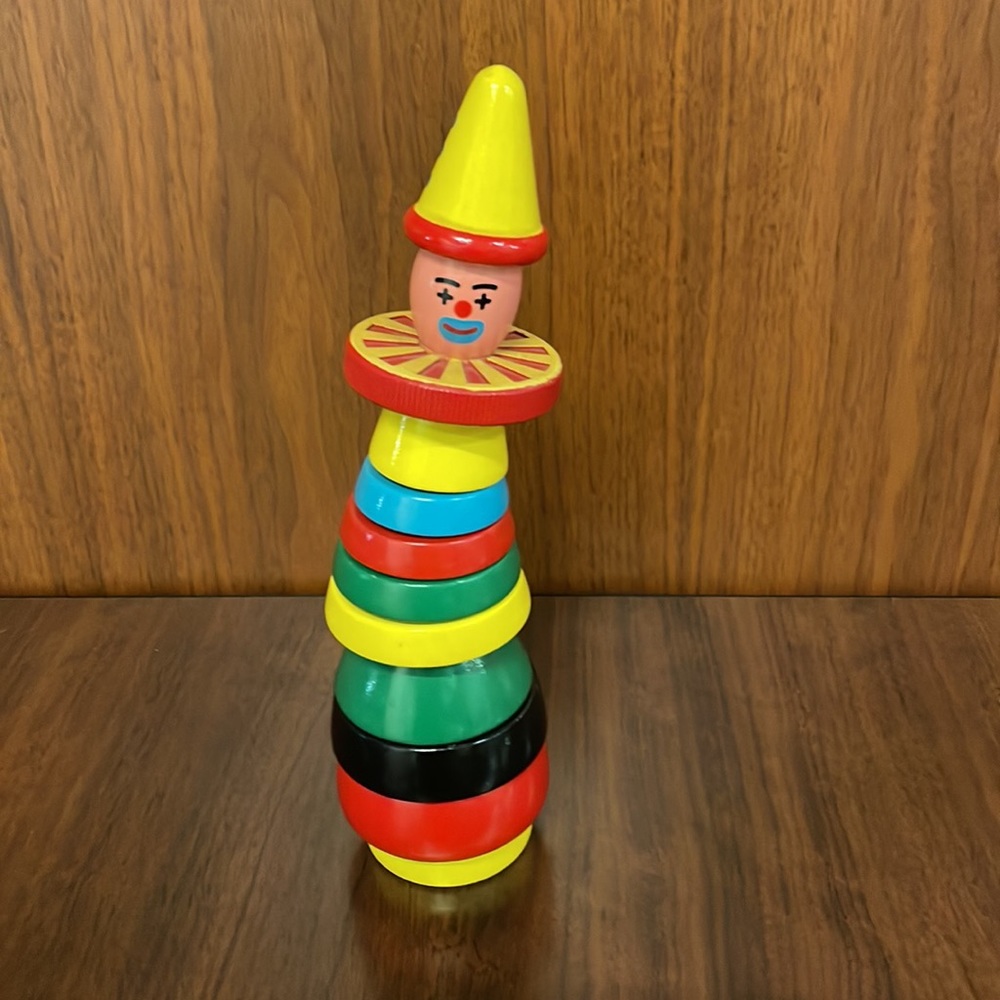 Vintage Brio stacking clown 1970s, Made in Sweden - hand-painted face